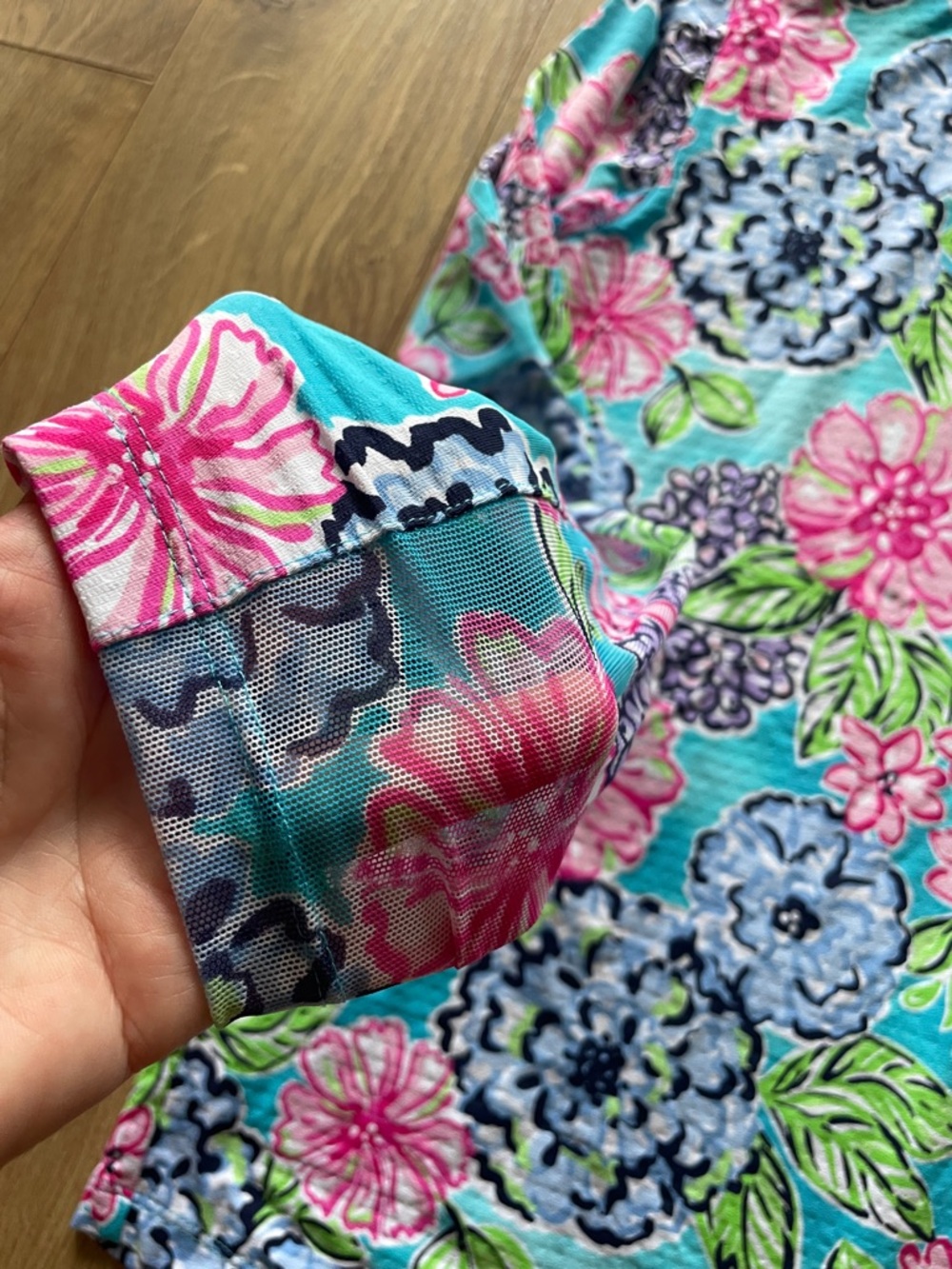 IBKUL Floral Quarter-Zip Pullover in Turquoise, Pink & Blue - Picture 5 of 5